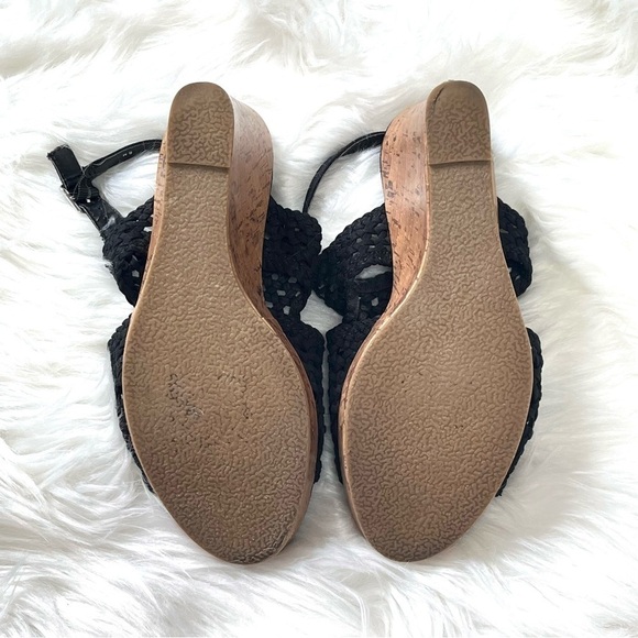 Mudd Black Lattice Slingback Cork Wedges Platform Heels Size 8 - Picture 9 of 9